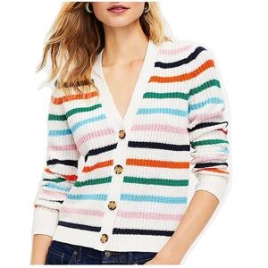 NWT! LOFT Stripe Ribbed V-Neck Cardigan striped cardi fall small v-neck stripes